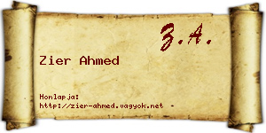 Zier Ahmed névjegykártya